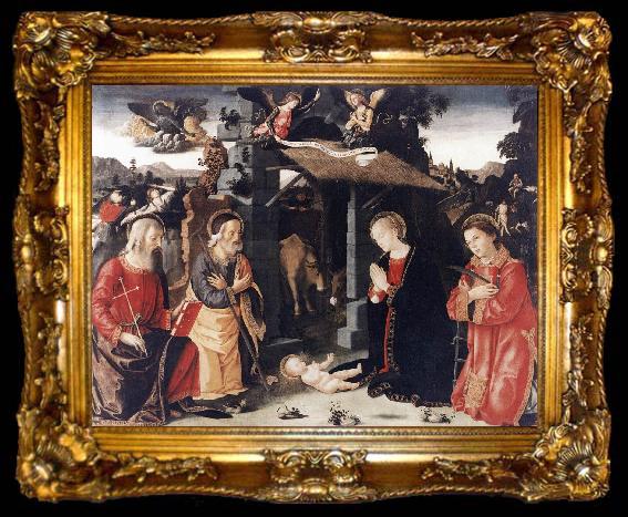 framed  ANTONIAZZO ROMANO Nativity with Sts Lawrence and Andrew  kkk, ta009-2